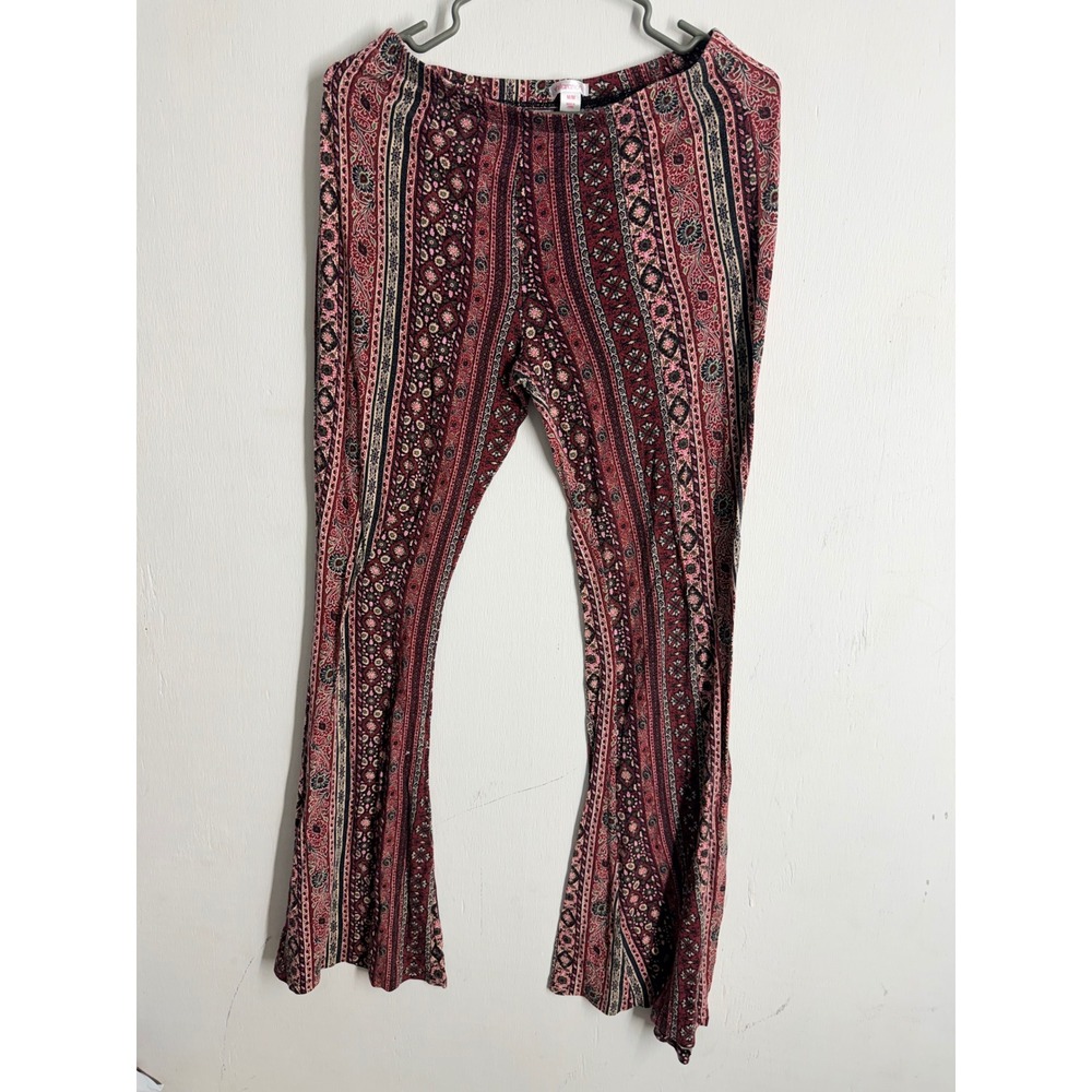 Xhilaration Boho Flare Pants Red Pink Paisley Floral Bell Bottoms Medium
